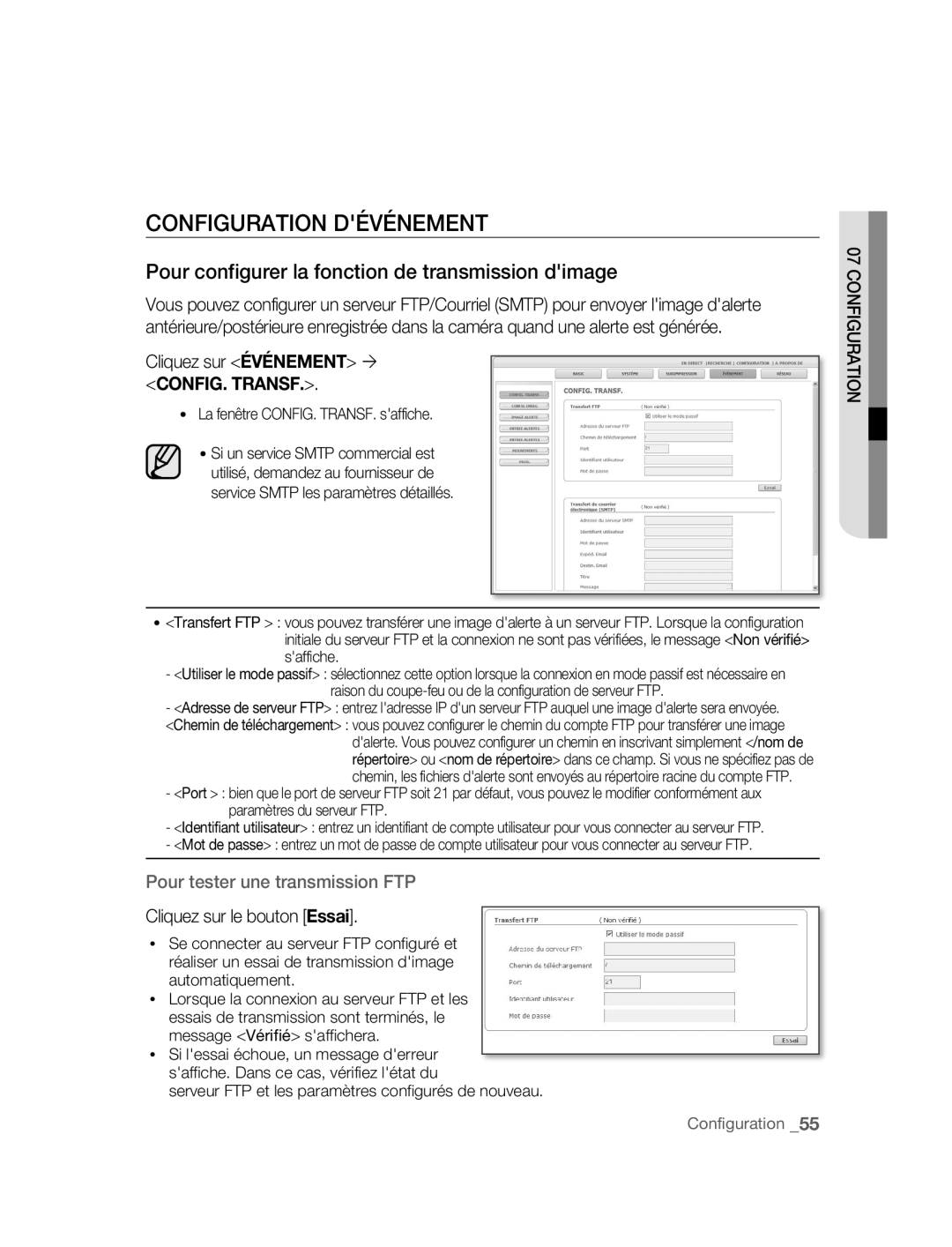 Samsung SNC-M300P manual Configuration Dévénement, Pour configurer la fonction de transmission dimage 