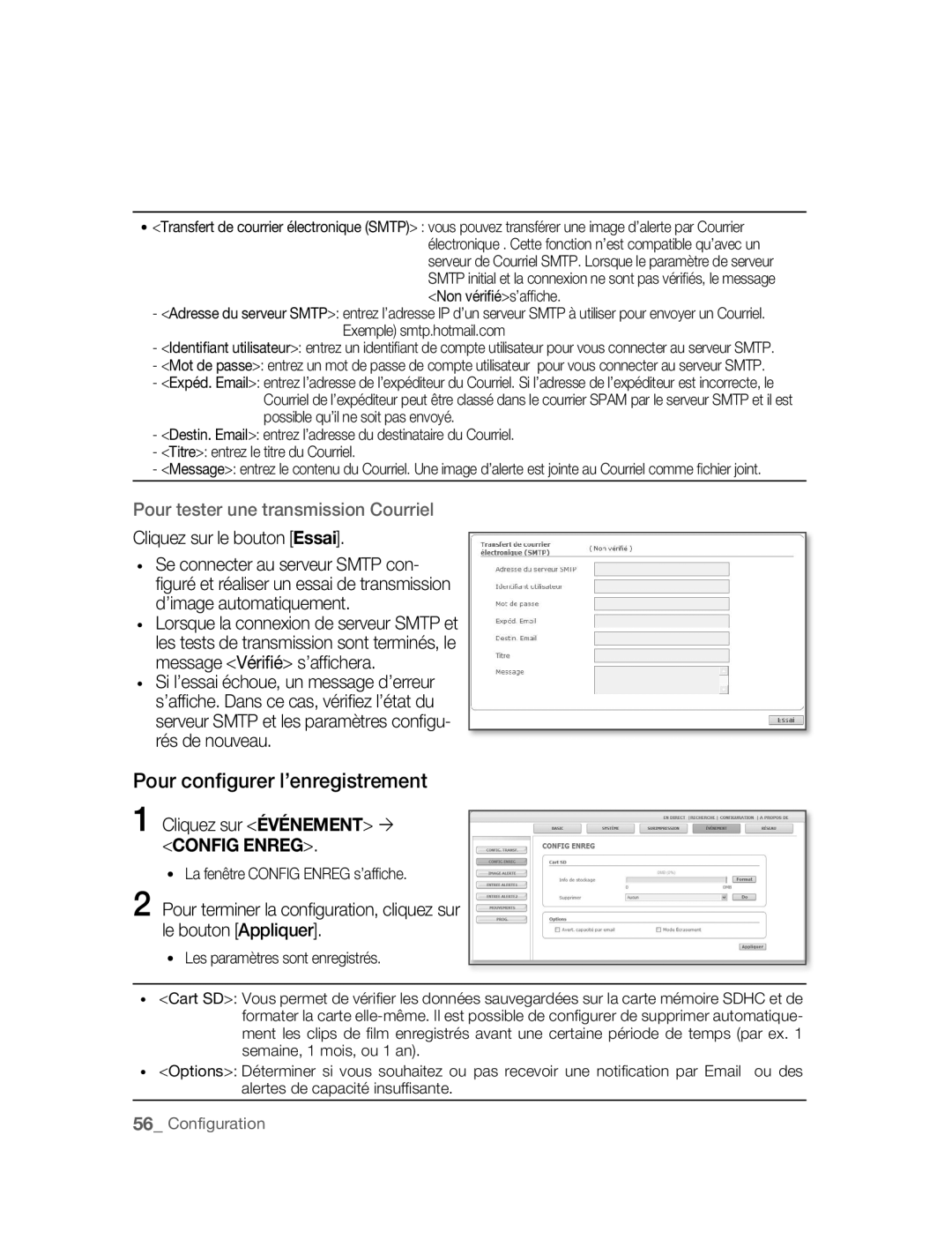 Samsung SNC-M300P Pour conﬁgurer l’enregistrement, Cliquez sur Événement ´ Config Enreg, La fenêtre Config Enreg s’afﬁ che 