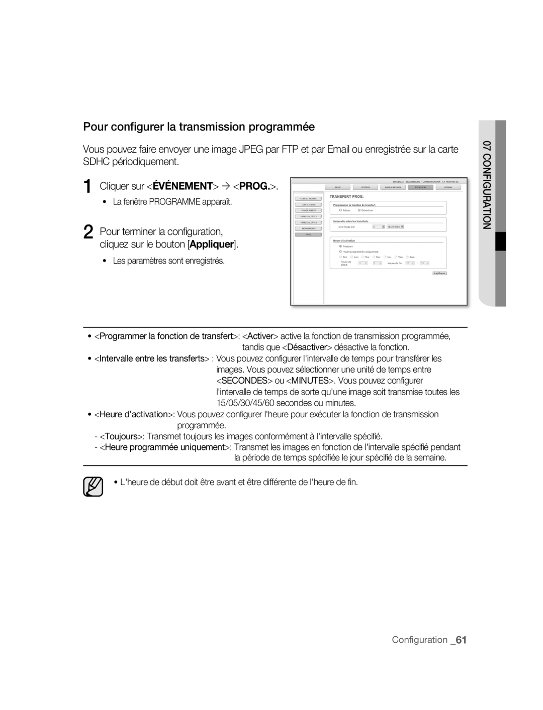 Samsung SNC-M300P manual Pour configurer la transmission programmée 