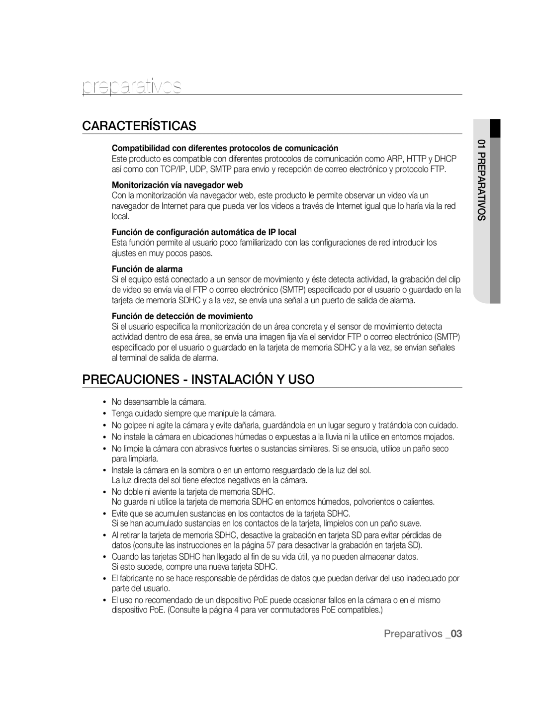 Samsung SNC-M300P manual Preparativos, Características, Precauciones Instalación Y USO 