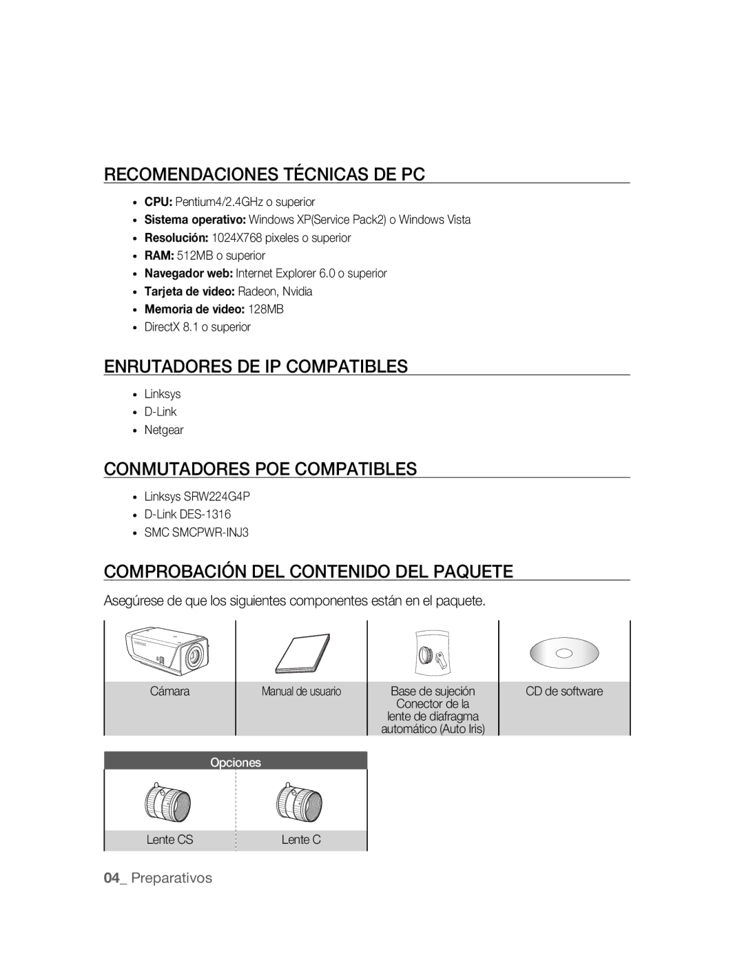 Samsung SNC-M300P manual Recomendaciones Técnicas DE PC, Enrutadores DE IP Compatibles, Conmutadores POE Compatibles 