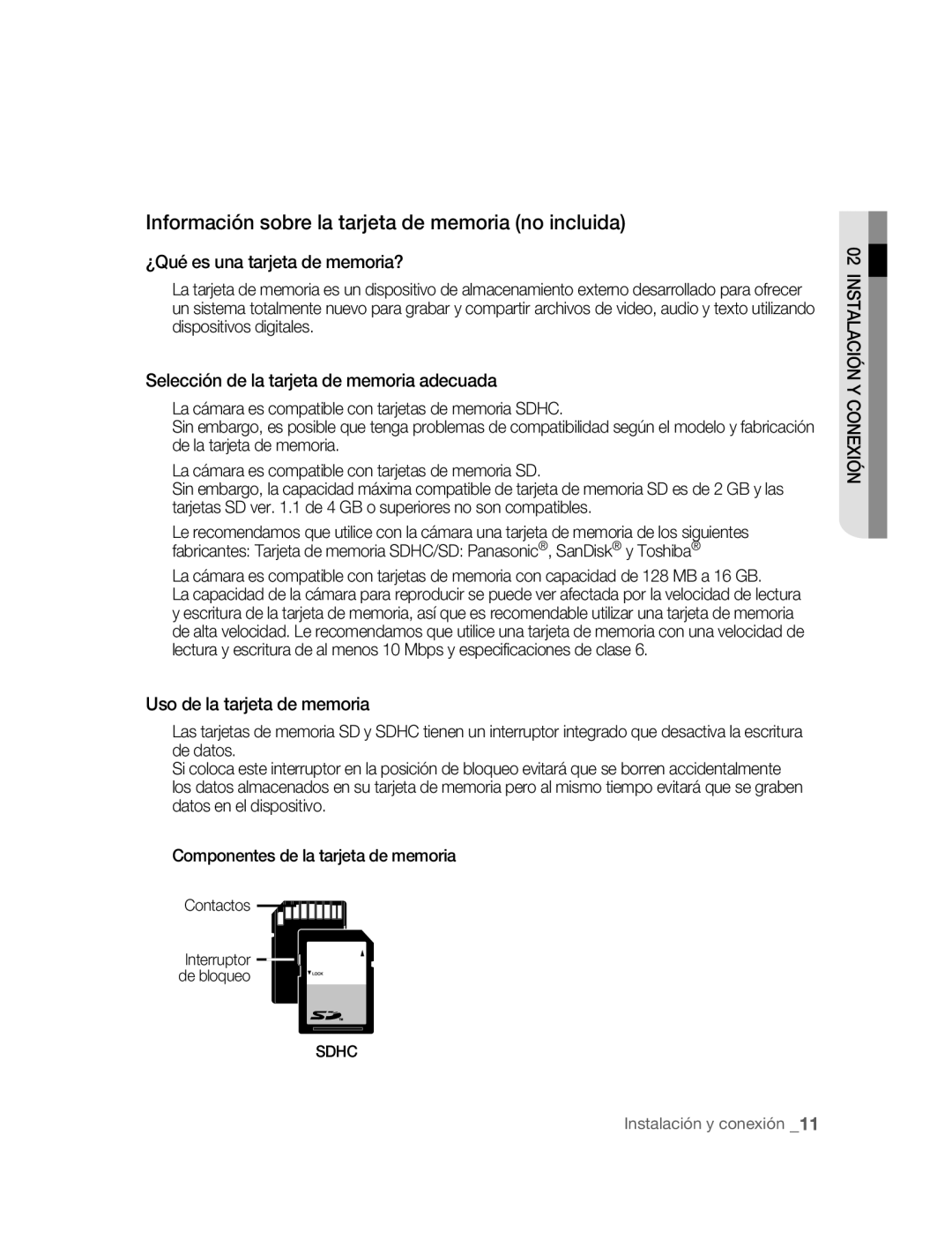 Samsung SNC-M300P manual Información sobre la tarjeta de memoria no incluida, ¿Qué es una tarjeta de memoria? 