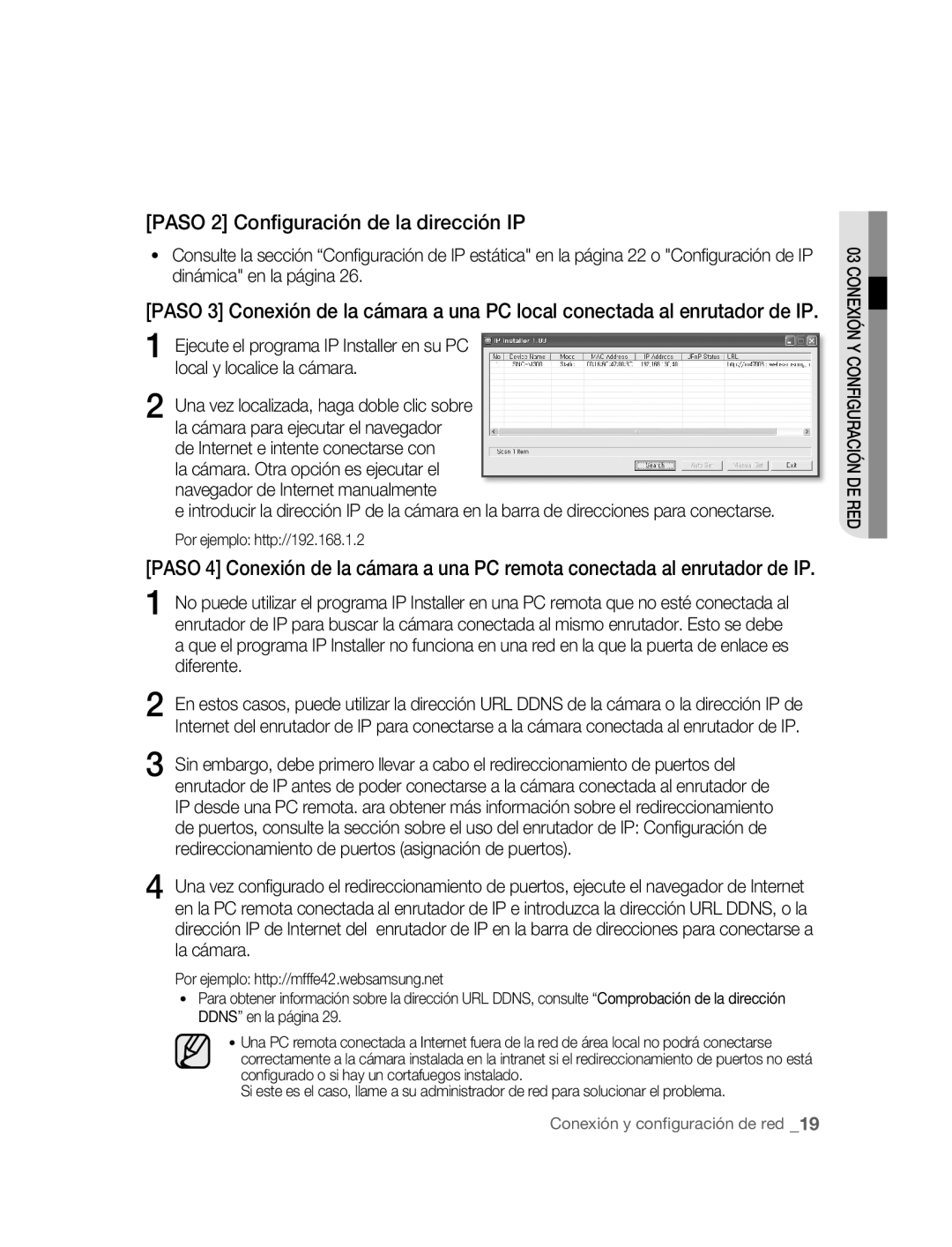 Samsung SNC-M300P manual Paso 2 Configuración de la dirección IP 