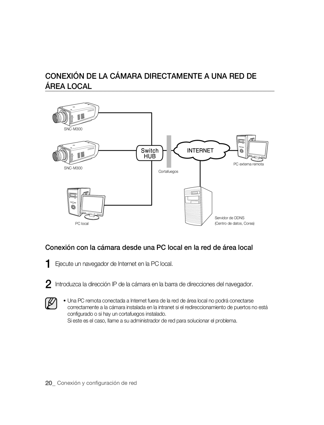 Samsung SNC-M300P manual Conexión DE LA Cámara Directamente a UNA RED DE Área Local 