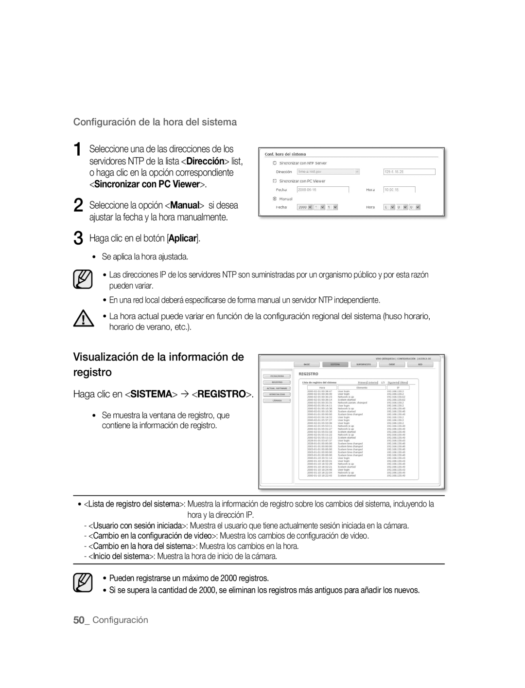 Samsung SNC-M300P manual Visualización de la información de registro, Haga clic en Sistema ´ Registro 