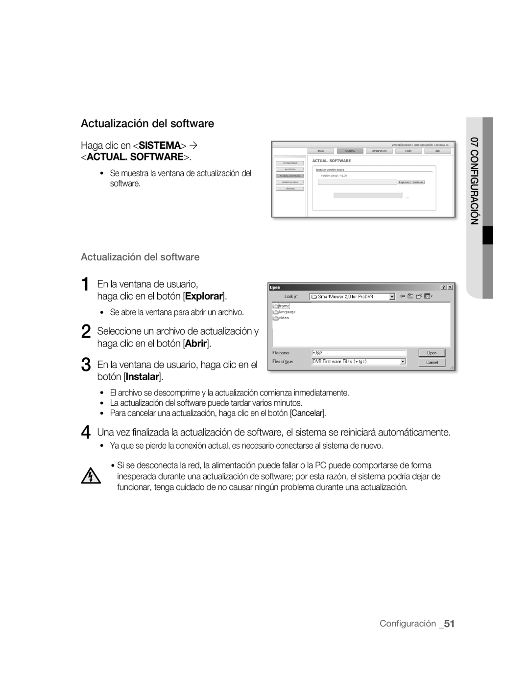 Samsung SNC-M300P manual Actualización del software, En la ventana de usuario, haga clic en el botón Instalar 