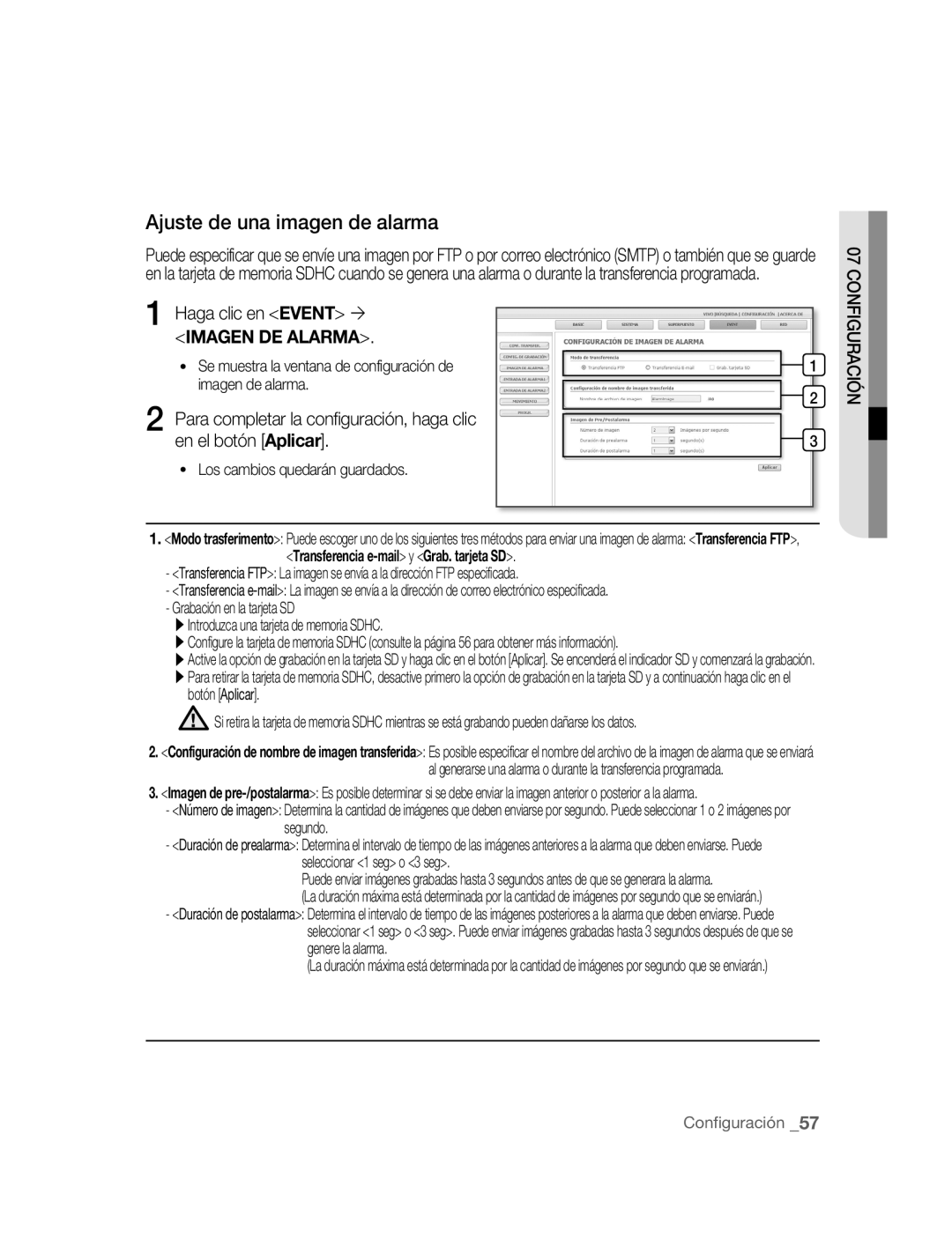 Samsung SNC-M300P manual Ajuste de una imagen de alarma, Haga clic en Event ´ 