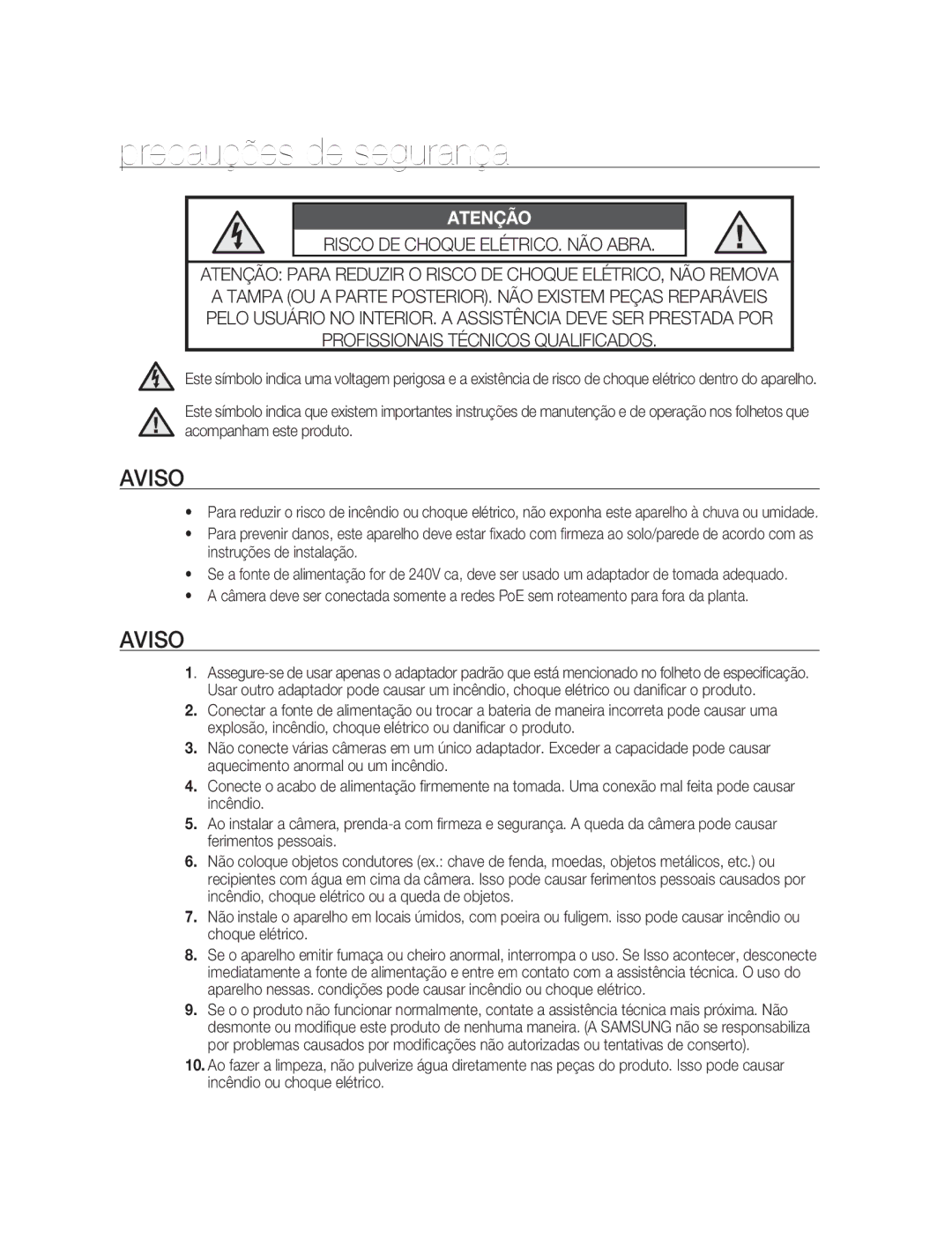 Samsung SNC-M300P manual Precauções de segurança, Aviso 