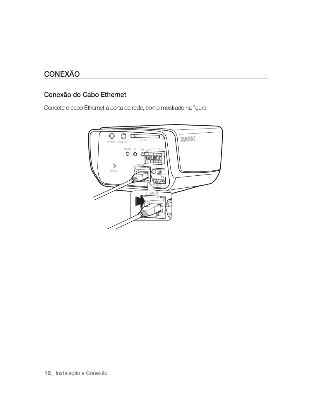 Samsung SNC-M300P manual Conexão do Cabo Ethernet 