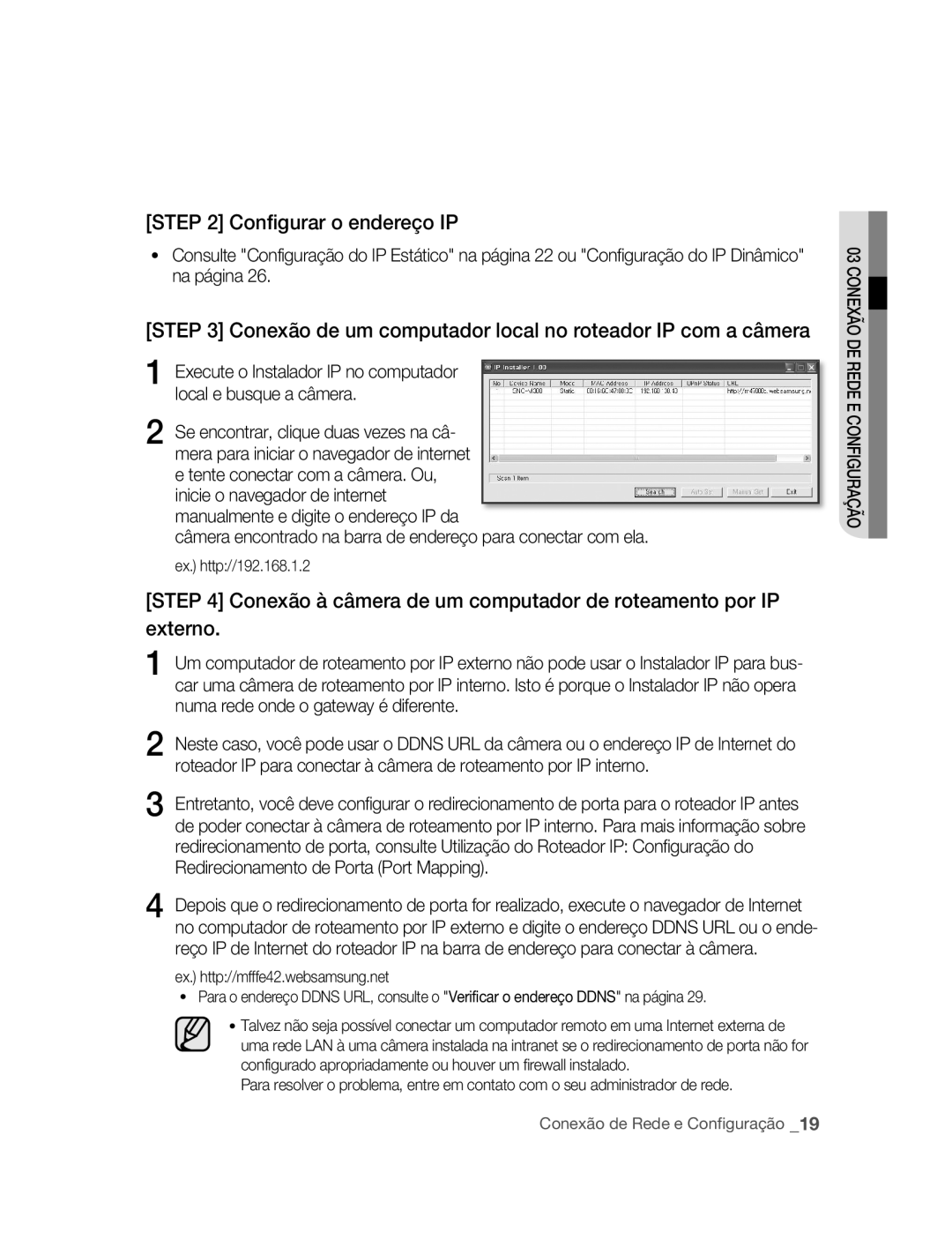 Samsung SNC-M300P manual Configurar o endereço IP, Conexão de um computador local no roteador IP com a câmera 