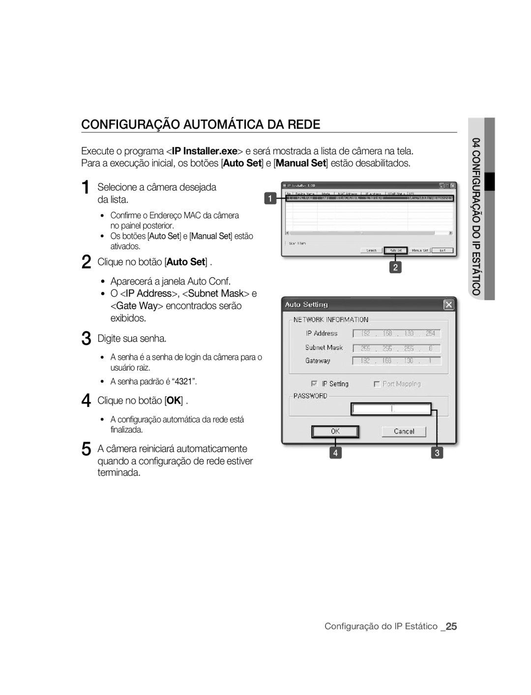 Samsung SNC-M300P manual CONFIGuRAÇÃO AuTOmÁTICA DA Rede, Terminada, No painel posterior, Ativados 