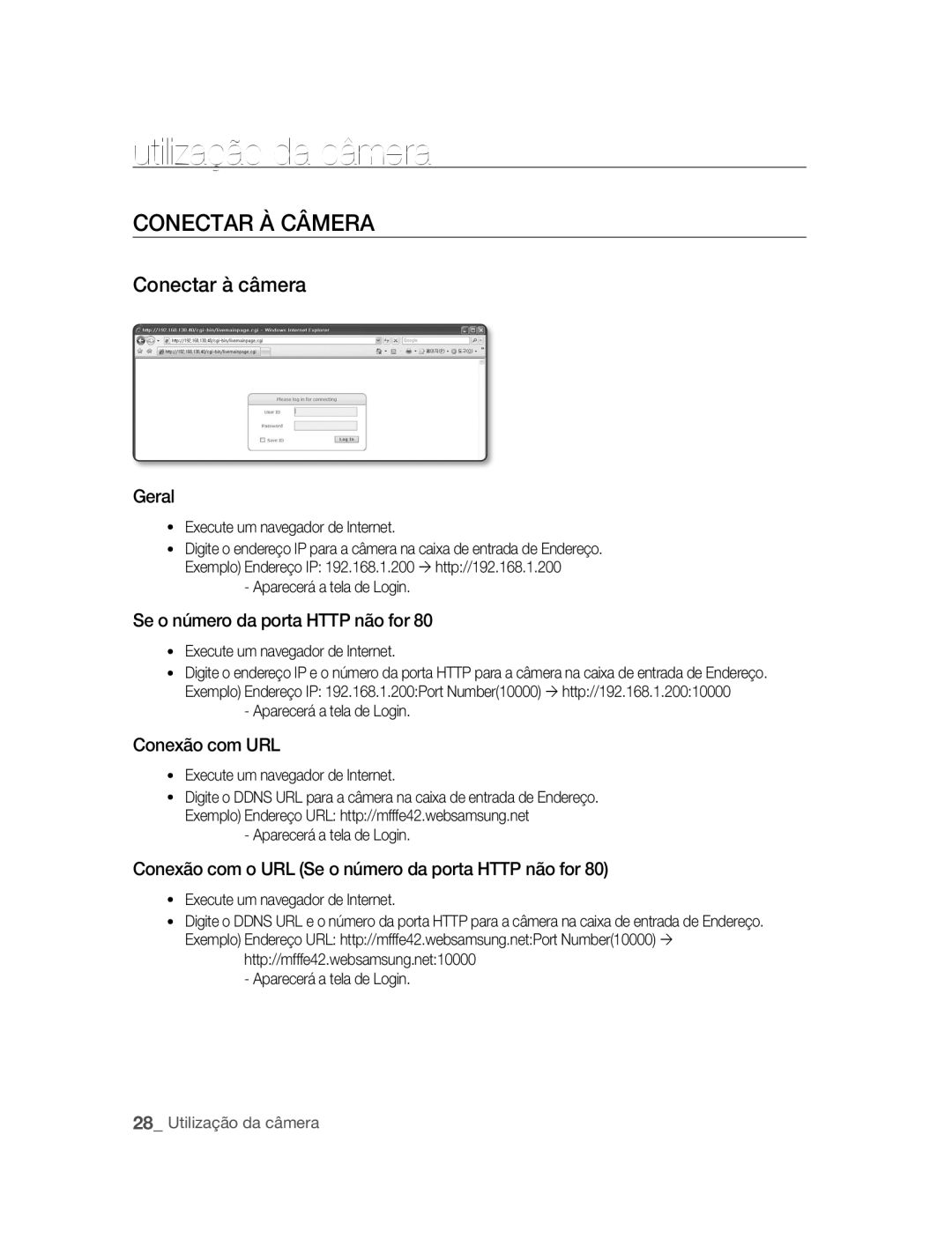 Samsung SNC-M300P manual 부부utilização da câmera, Conectar à CâmERA, Conectar à câmera 