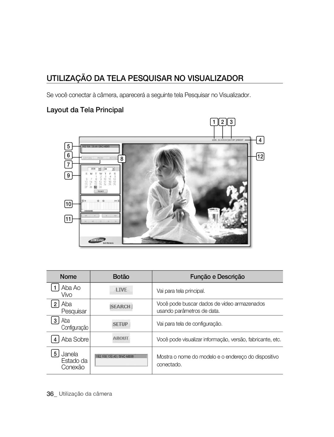 Samsung SNC-M300P manual UTILIZAÇÃO DA Tela PESQuISAR no VISuALIZADOR 