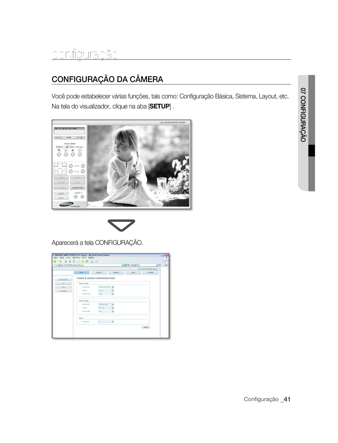 Samsung SNC-M300P manual Configuração, CONFIGuRAÇÃO DA CâmERA 