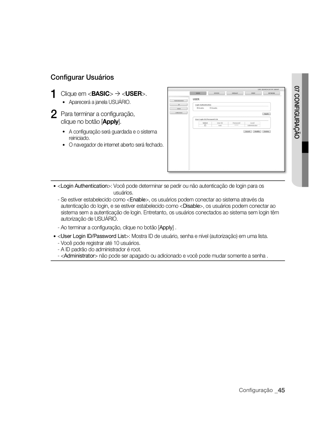 Samsung SNC-M300P manual Configurar usuários, Clique em Basic  User 