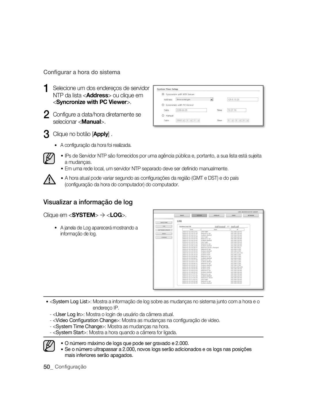 Samsung SNC-M300P manual Visualizar a informação de log, Clique em System  LOG 