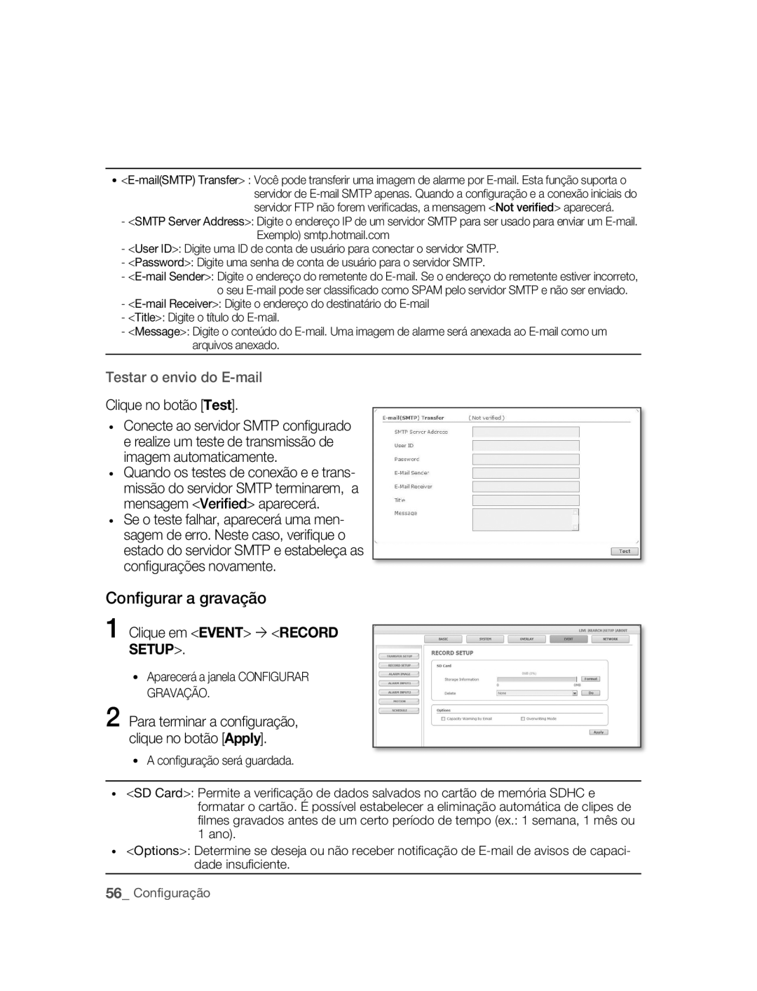 Samsung SNC-M300P manual Conﬁgurar a gravação, Clique em Event  Record 