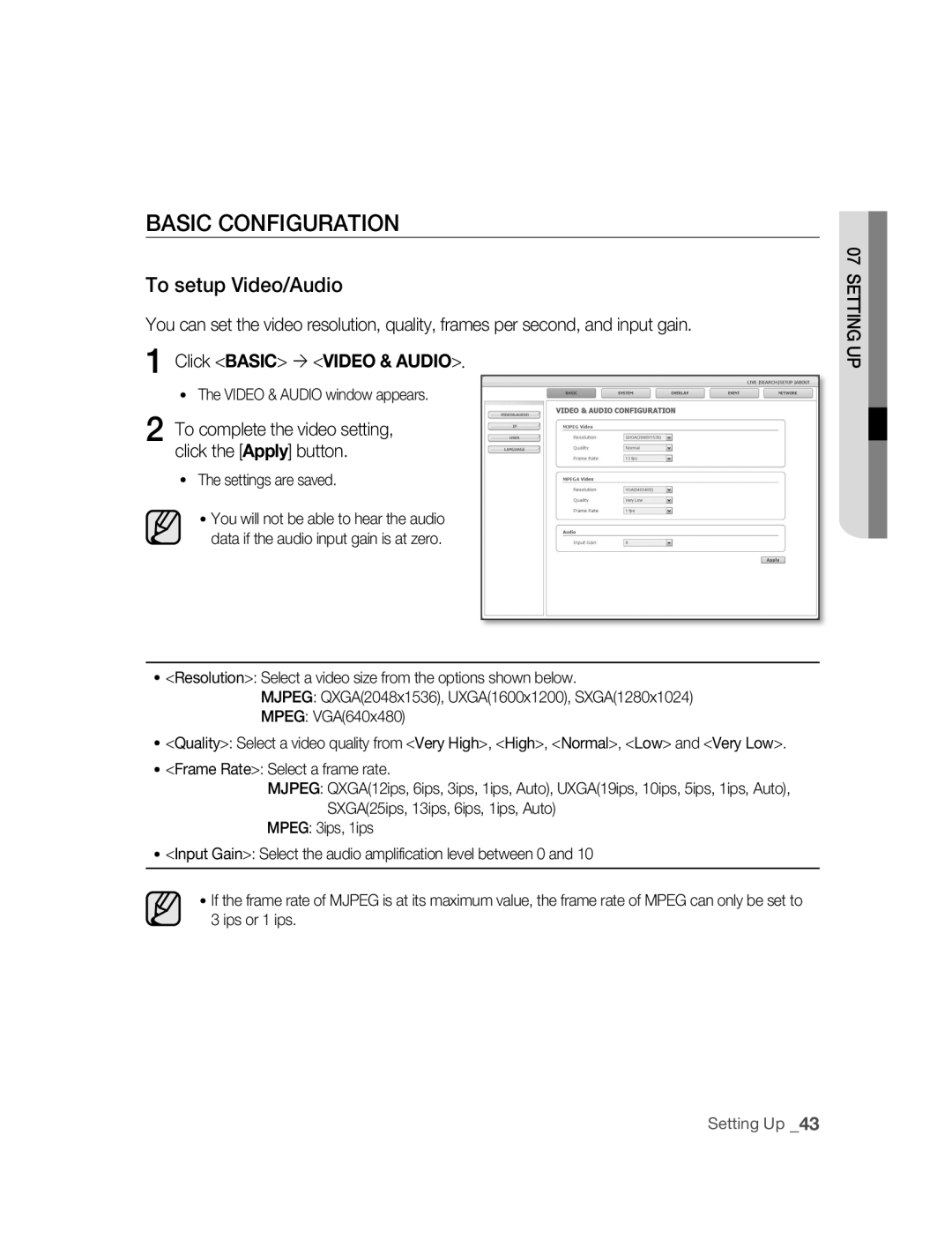 Samsung SNC-M300P manual Basic Configuration, To setup Video/Audio, Click Basic  Video & Audio 