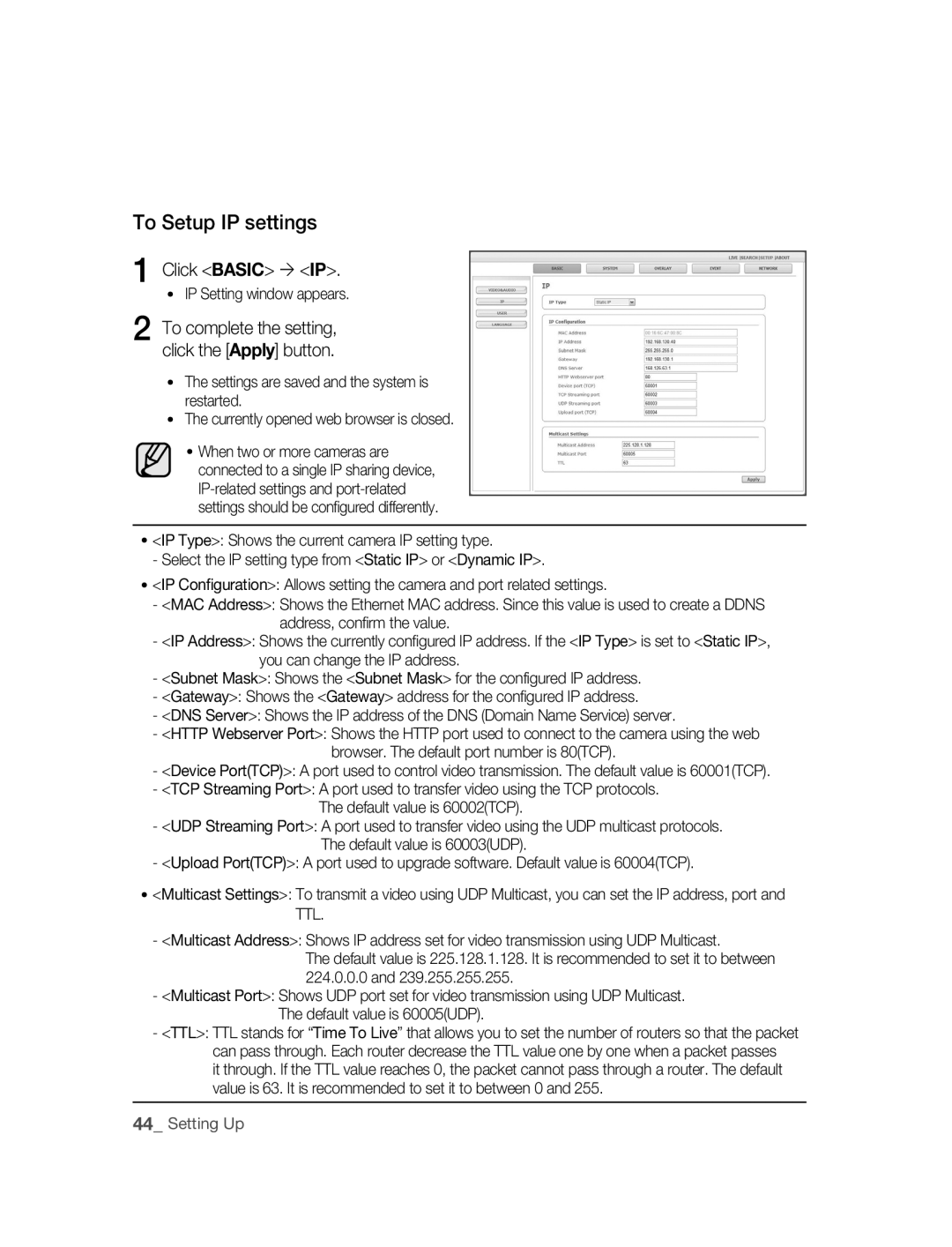 Samsung SNC-M300P manual To Setup IP settings, Click Basic  IP 