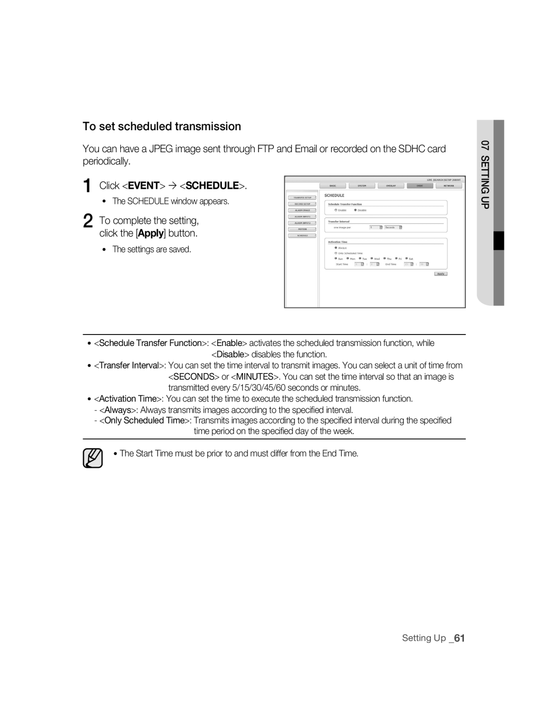 Samsung SNC-M300P manual To set scheduled transmission, Click Event  Schedule 