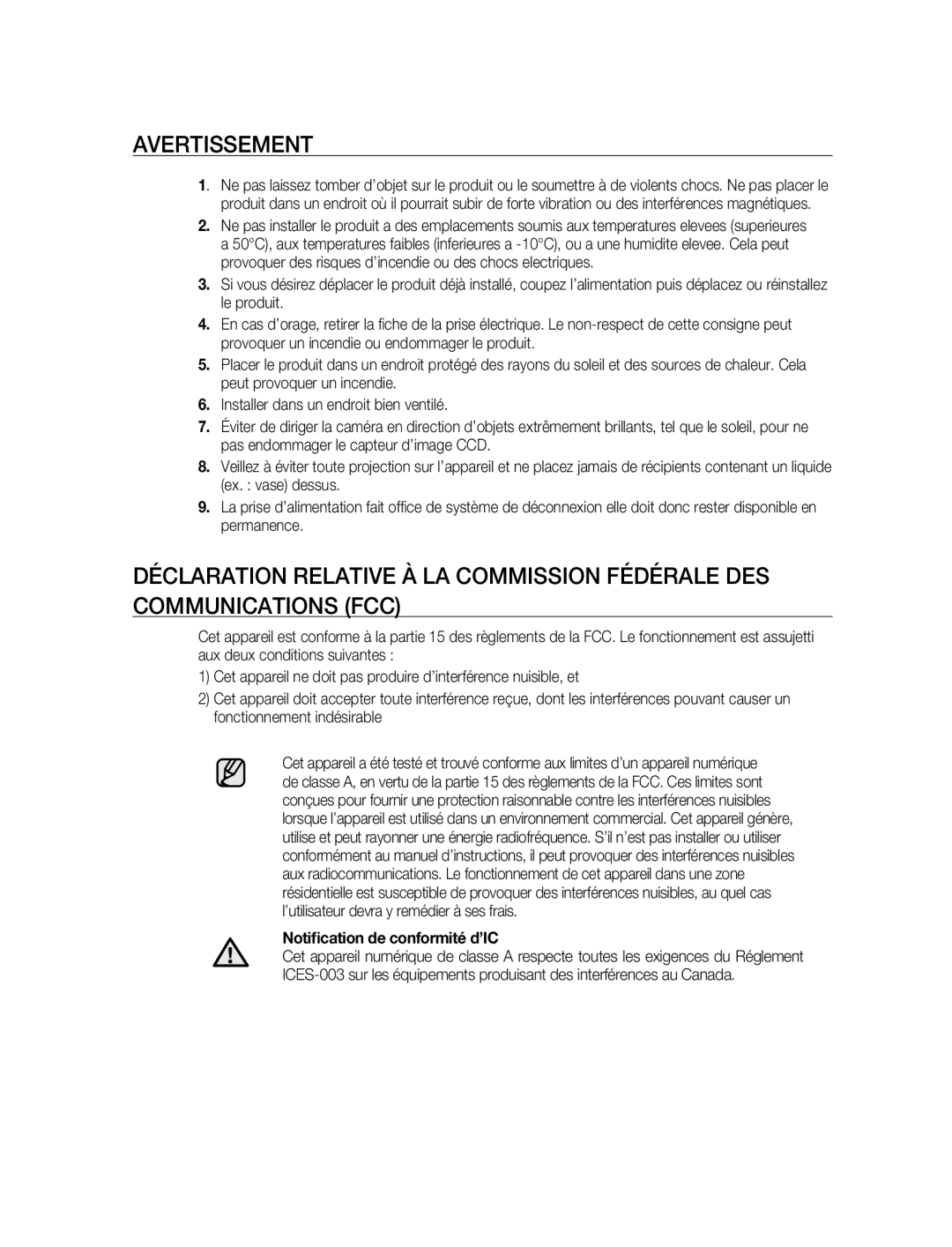 Samsung SNC-M300P manual Notiﬁcation de conformité d’IC 