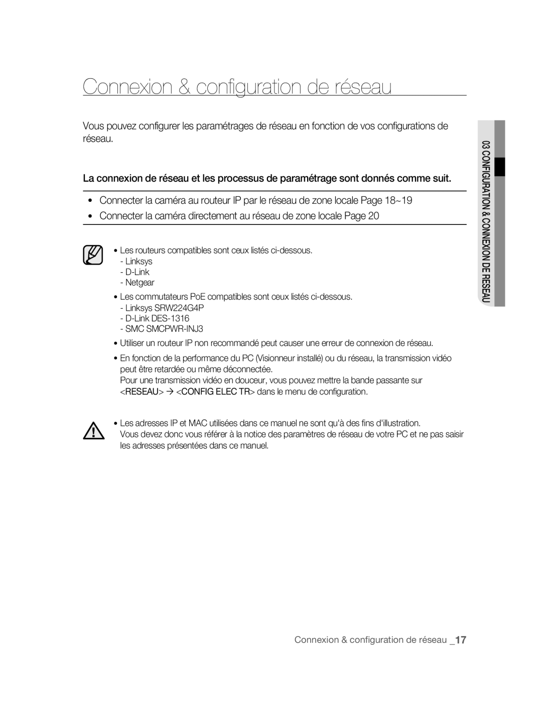 Samsung SNC-M300P manual Connexion & configuration de réseau 