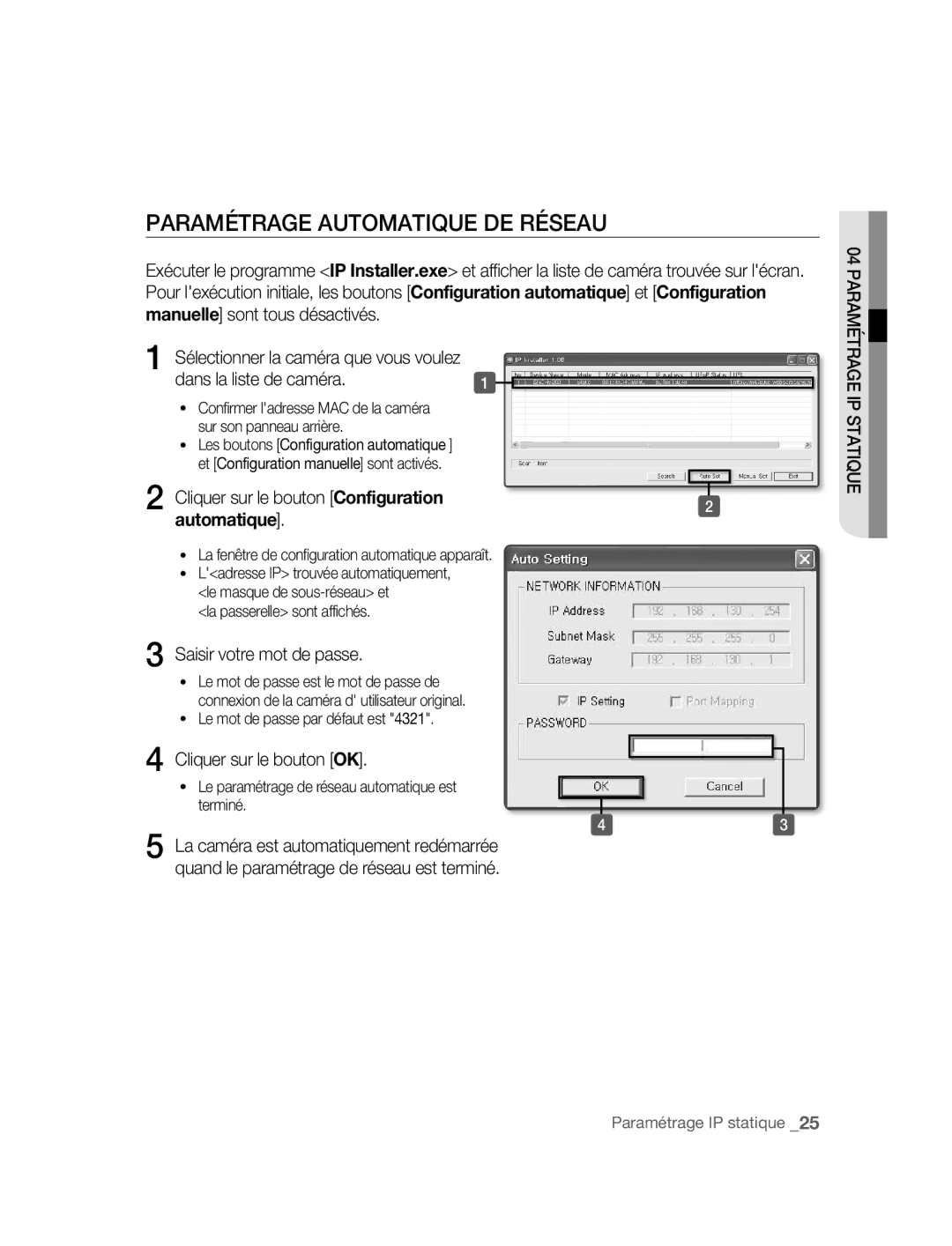 Samsung SNC-M300P manual Paramétrage Automatique DE Réseau, Sur son panneau arrière 