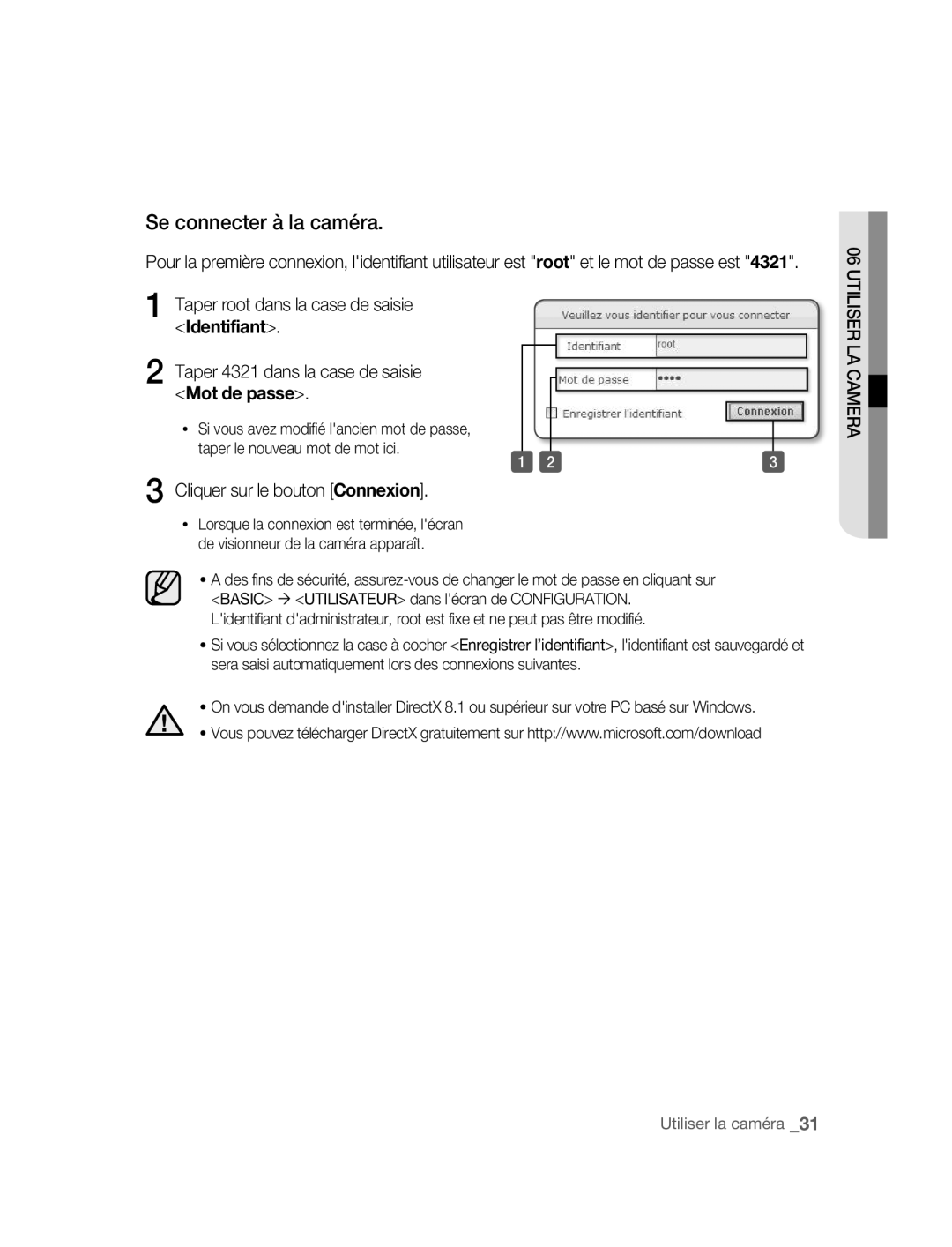 Samsung SNC-M300P manual Se connecter à la caméra, Cliquer sur le bouton Connexion 