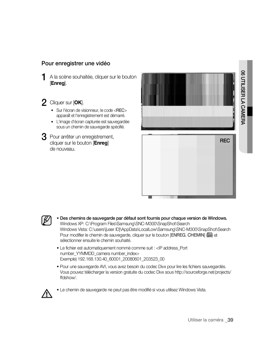 Samsung SNC-M300P manual Pour enregistrer une vidéo 