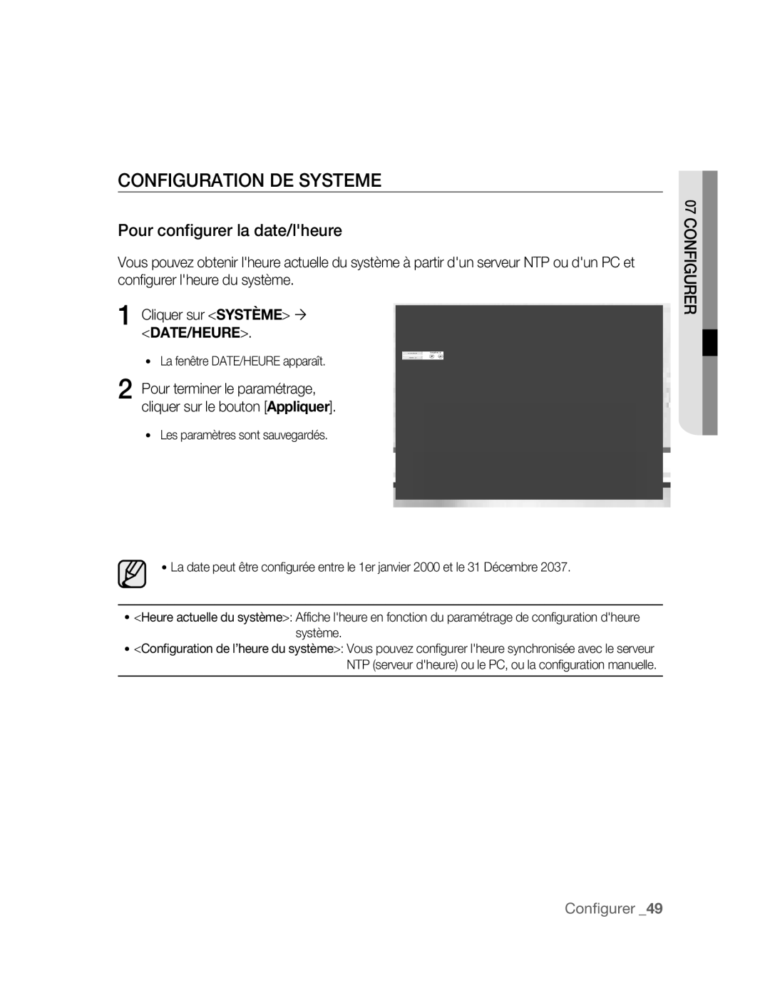 Samsung SNC-M300P manual Configuration DE Systeme, Pour configurer la date/lheure 