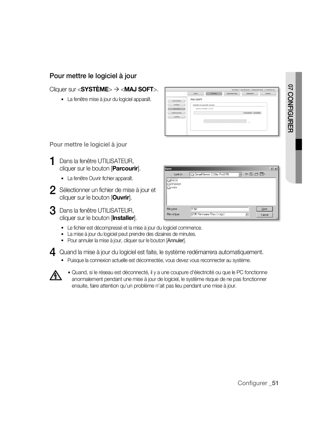 Samsung SNC-M300P manual Pour mettre le logiciel à jour, Cliquer sur Système ´ MAJ Soft 