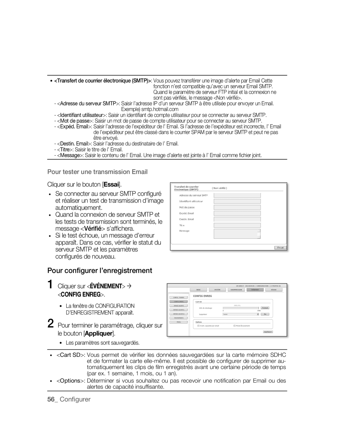 Samsung SNC-M300P manual Pour conﬁgurer l’enregistrement, Conﬁ gurés de nouveau, Cliquer sur Événement ´ 