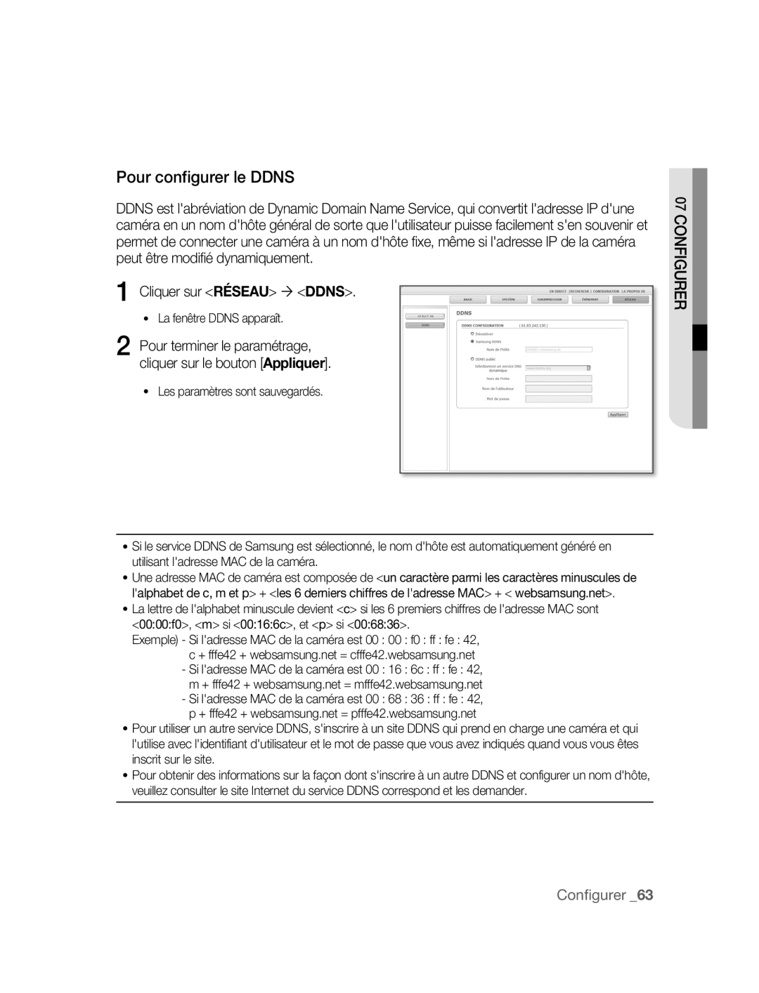 Samsung SNC-M300P manual Pour configurer le Ddns 