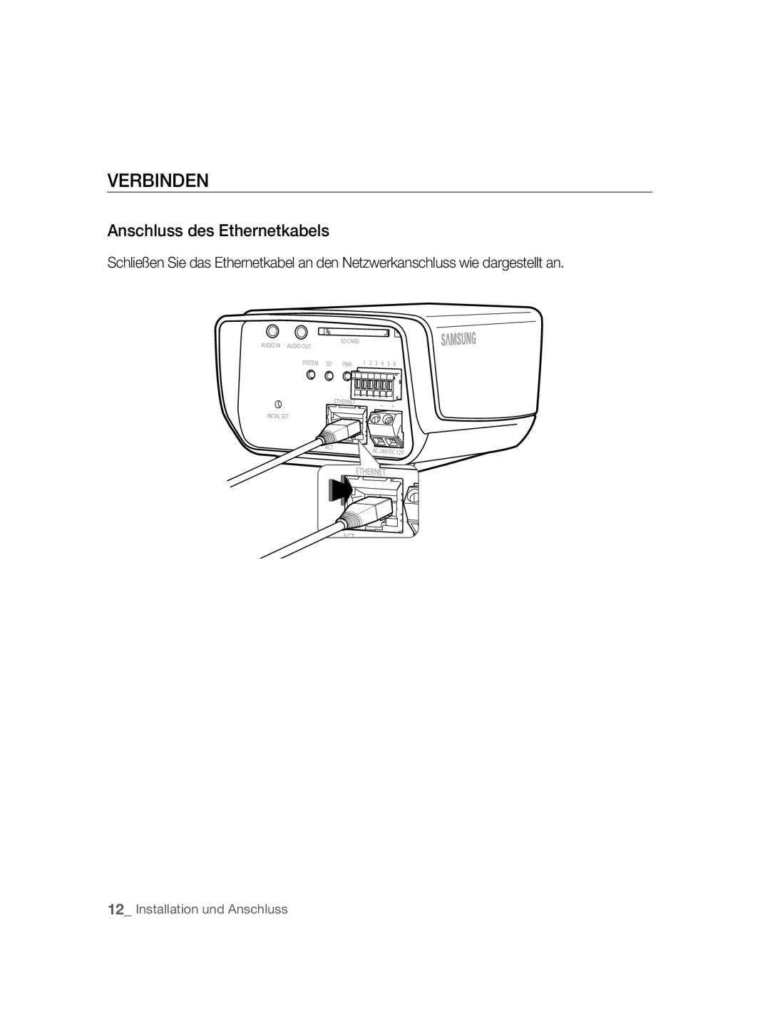 Samsung SNC-M300P manual Verbinden, Anschluss des Ethernetkabels 