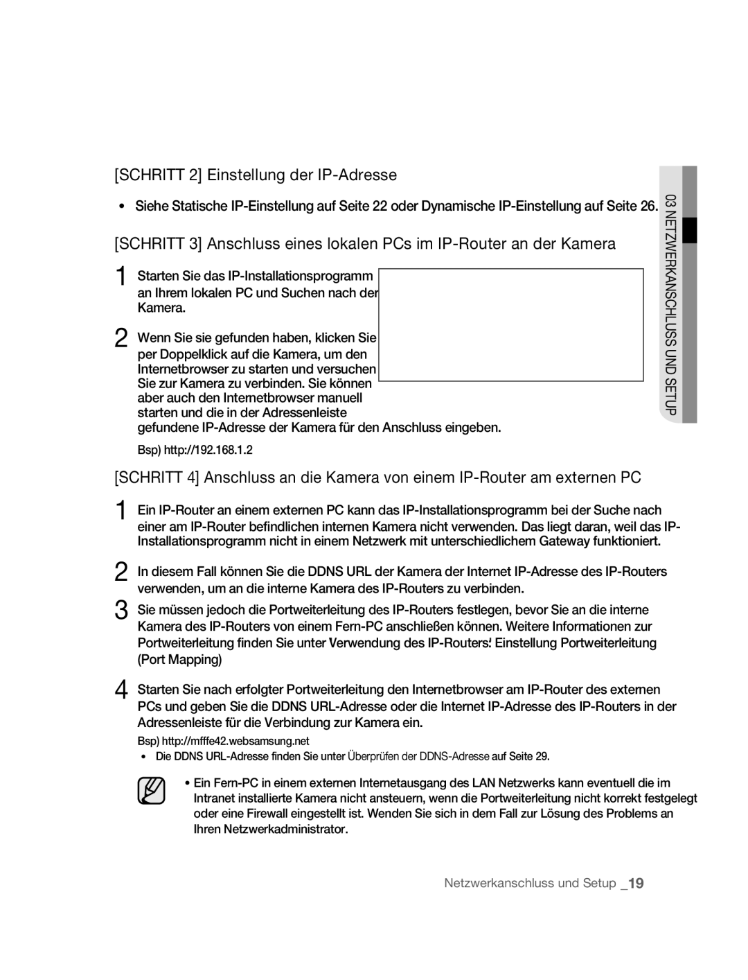 Samsung SNC-M300P manual Schritt 2 Einstellung der IP-Adresse, Bsp http//192.168.1.2 