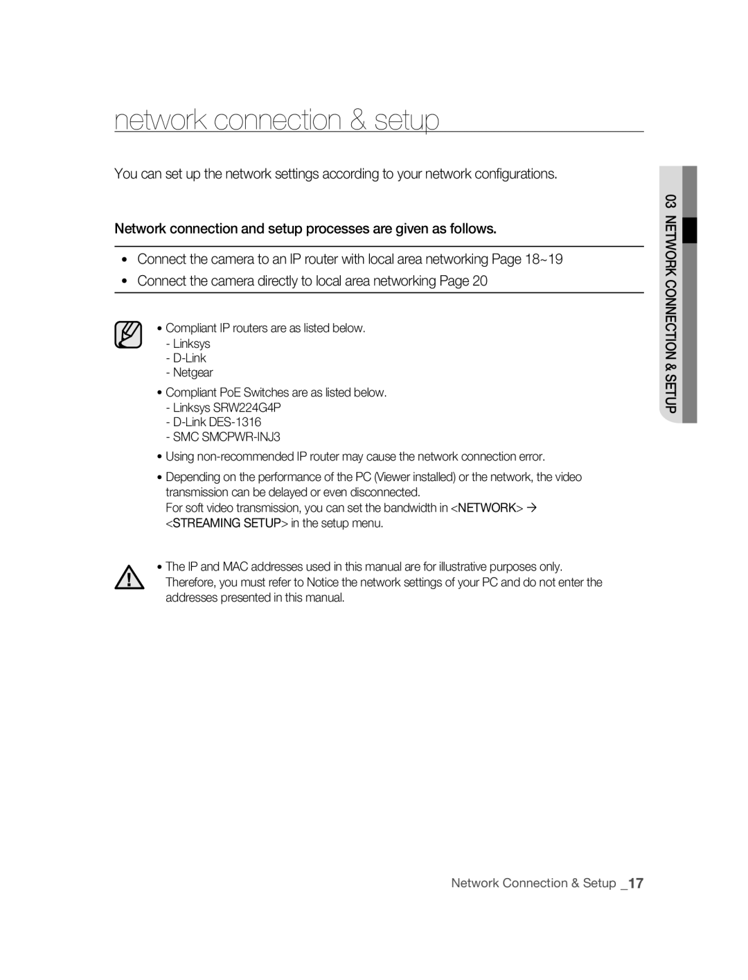 Samsung SNC-M300P manual Network connection & setup 