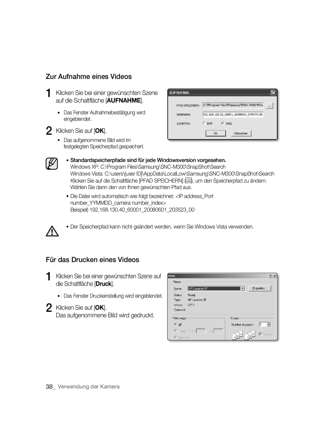 Samsung SNC-M300P manual Zur Aufnahme eines Videos 