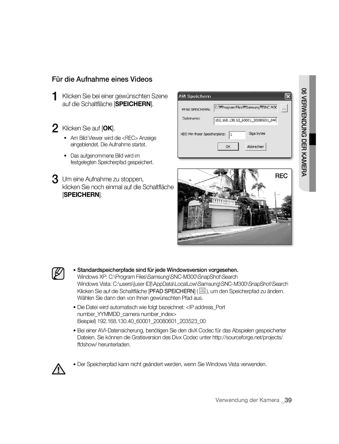 Samsung SNC-M300P manual Verwendung DER Kamera 