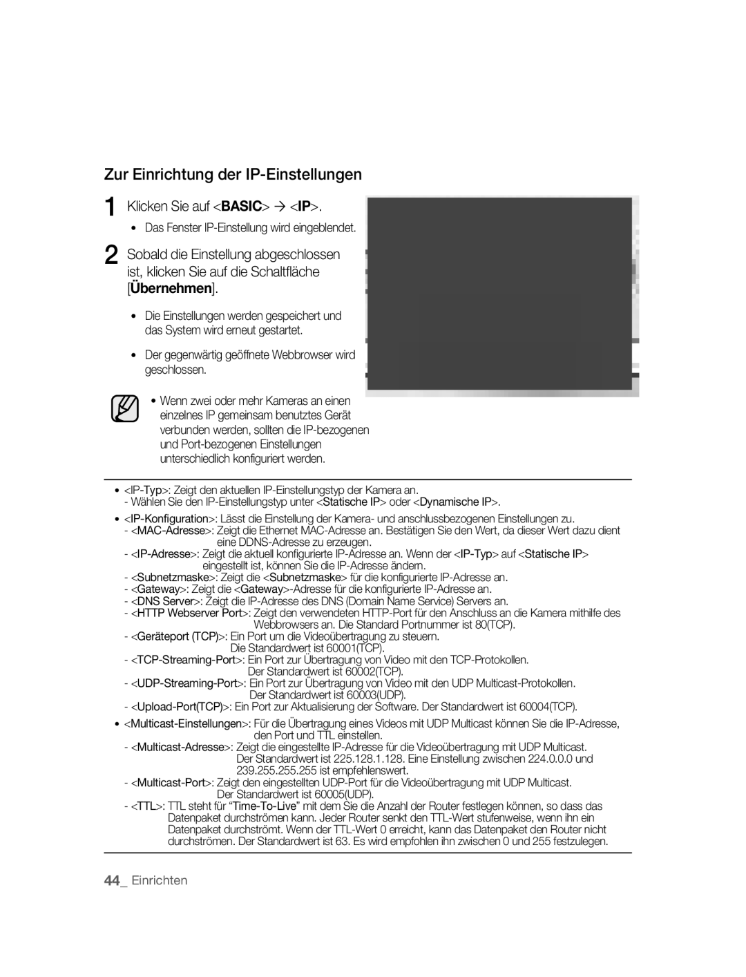 Samsung SNC-M300P manual Zur Einrichtung der IP-Einstellungen, Klicken Sie auf Basic ´ IP 