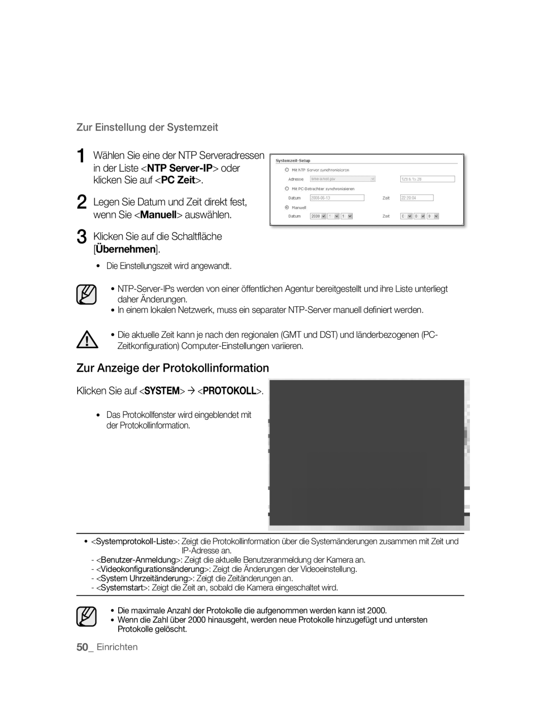 Samsung SNC-M300P manual Zur Anzeige der Protokollinformation, Klicken Sie auf System ´ Protokoll 