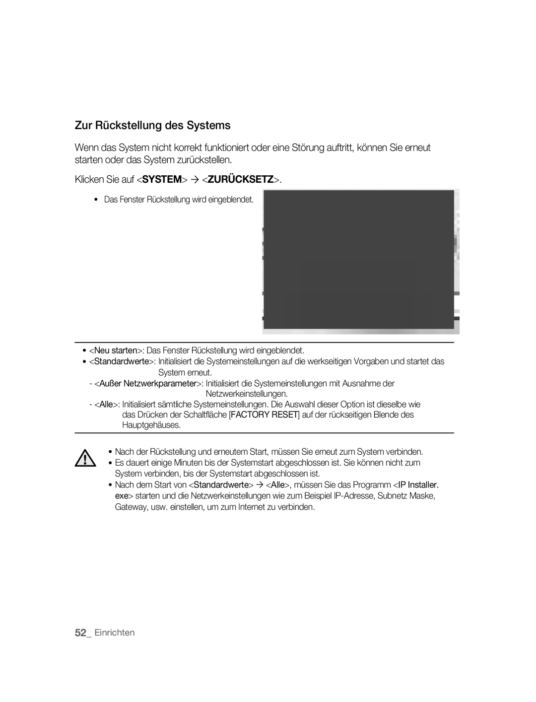 Samsung SNC-M300P manual Zur Rückstellung des Systems 