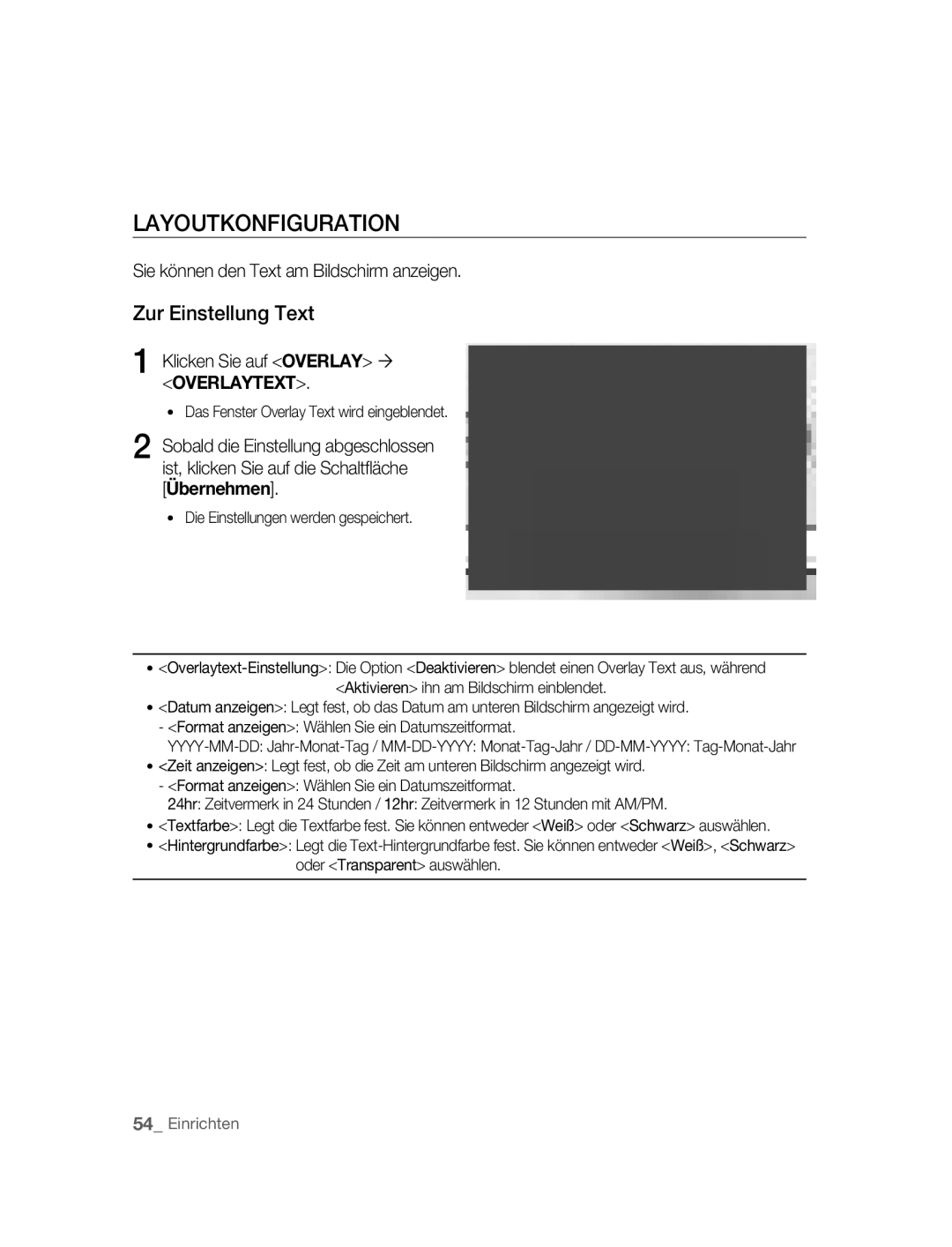 Samsung SNC-M300P manual Layoutkonfiguration, Zur Einstellung Text, Sie können den Text am Bildschirm anzeigen 