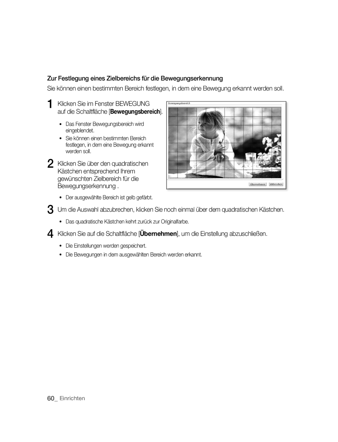 Samsung SNC-M300P manual Zur Festlegung eines Zielbereichs für die Bewegungserkennung 