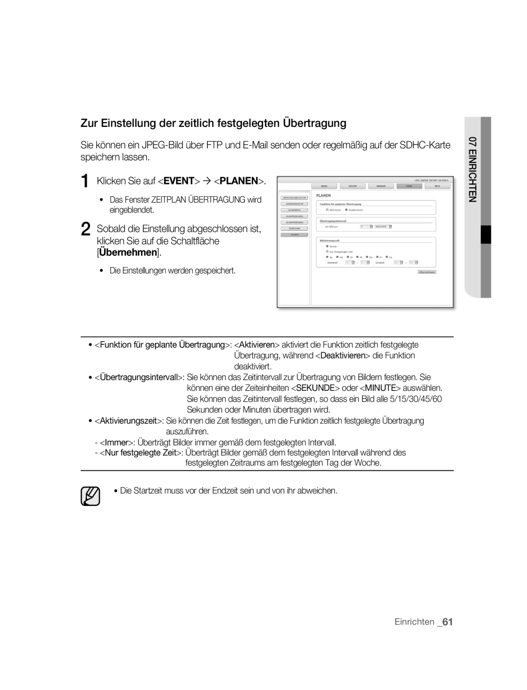 Samsung SNC-M300P manual Zur Einstellung der zeitlich festgelegten Übertragung 