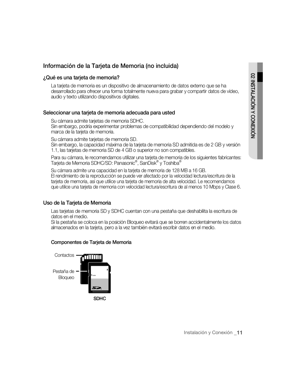 Samsung SNC-M300P manual Información de la Tarjeta de Memoria no incluida, ¿Qué es una tarjeta de memoria? 