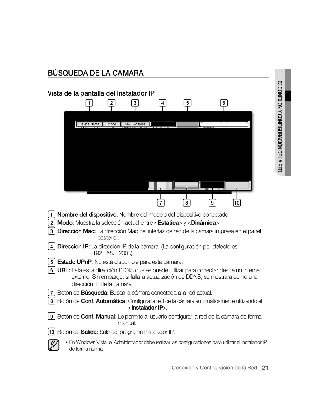 Samsung SNC-M300P manual Búsqueda DE LA Cámara, Vista de la pantalla del Instalador IP 