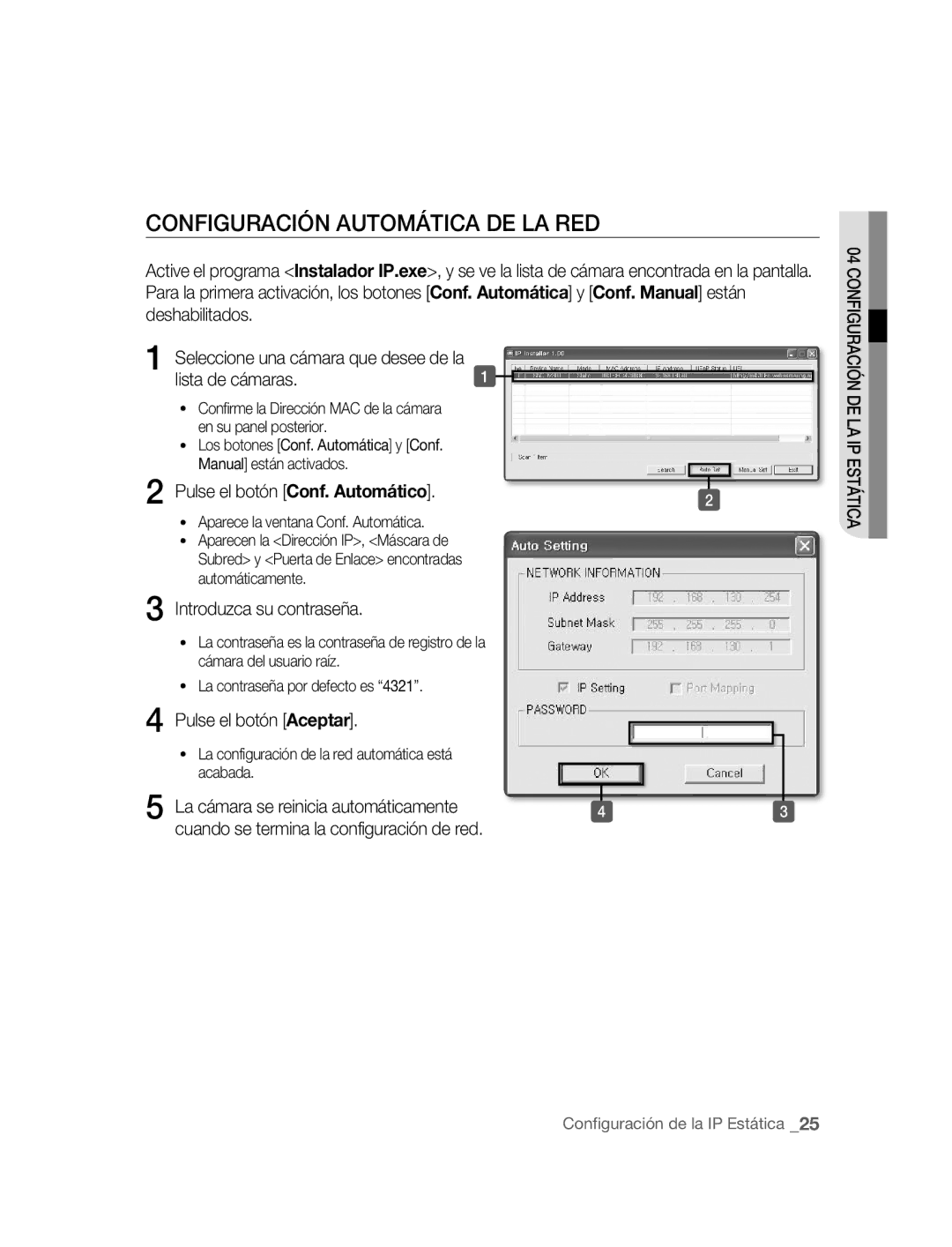 Samsung SNC-M300P manual Configuración Automática DE LA RED, Lista de cámaras, Pulse el botón Aceptar 