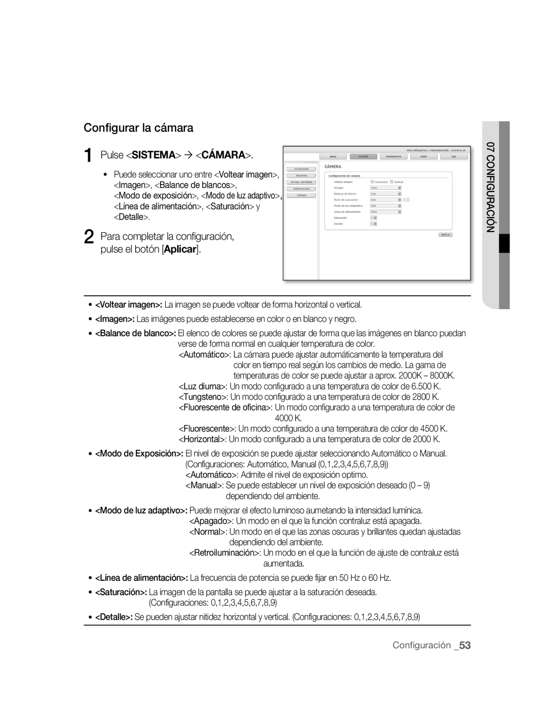 Samsung SNC-M300P manual Configurar la cámara, Pulse Sistema ´ Cámara 