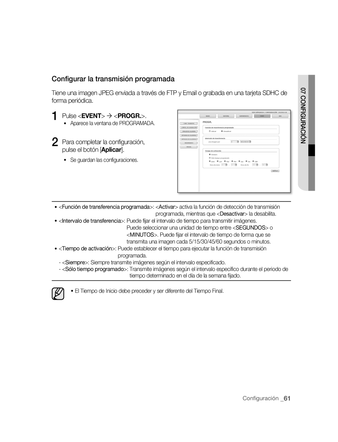 Samsung SNC-M300P manual Configurar la transmisión programada 