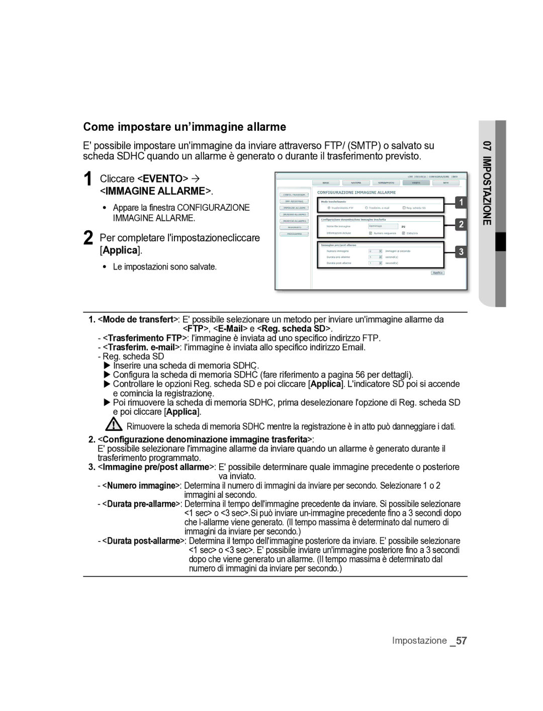 Samsung SNC-M300P manual Come impostare un’immagine allarme, Cliccare Evento , IMMAgINE AllARME 